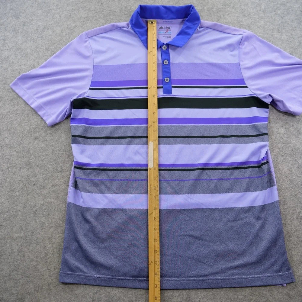 Adidas Golf Shirt Mens Large Purple Striped Climacool Short Sleeve Polo